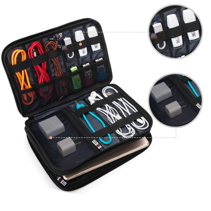 BUBM Double Layer Electronic Accessories Organizer, Travel Gadget Bag for Cables, USB Flash Drive, Plug and More, Perfect Size Fits for iPad Mini (Medium, Dark Blue) - Image 2